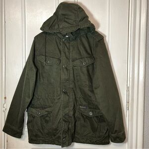 Abercrombie & Fitch Army Green Military Style Hooded Zip Button Jacket Coat